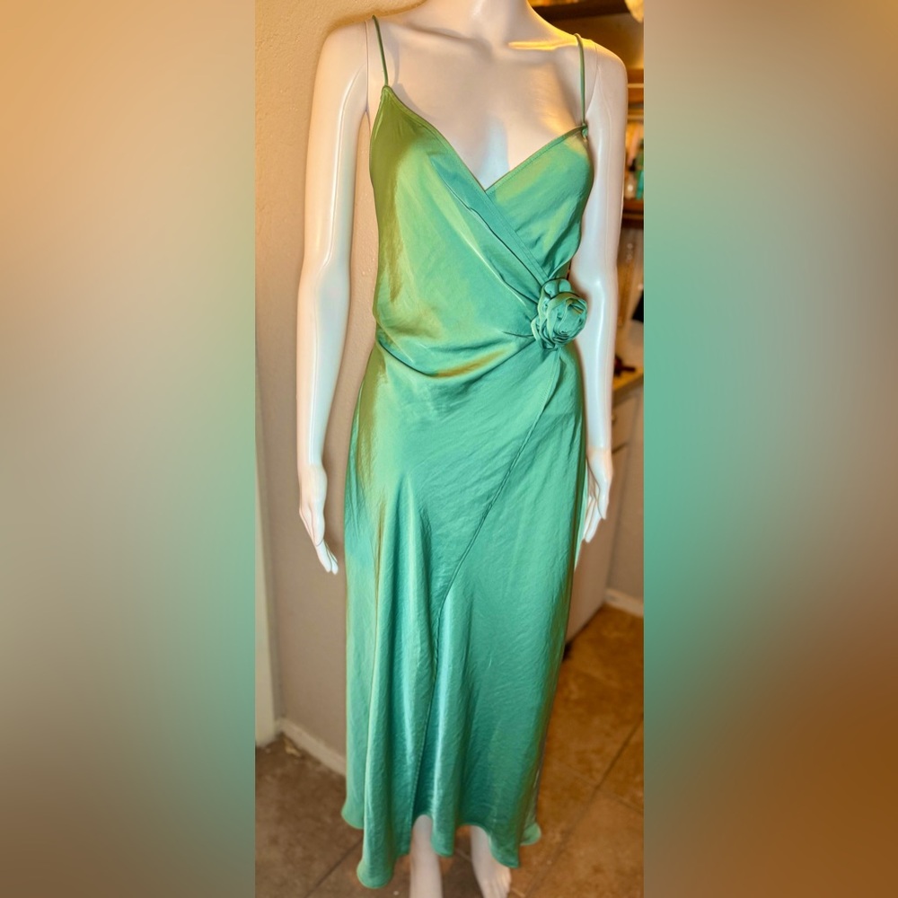 Zara Asymmetrical Satin Green Dress